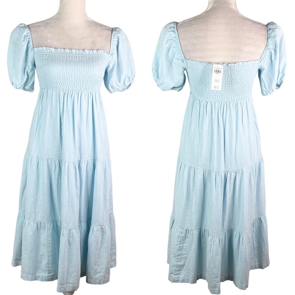 Abercrombie & Fitch Midi Dress XXS Blue Smocked Tiered New
